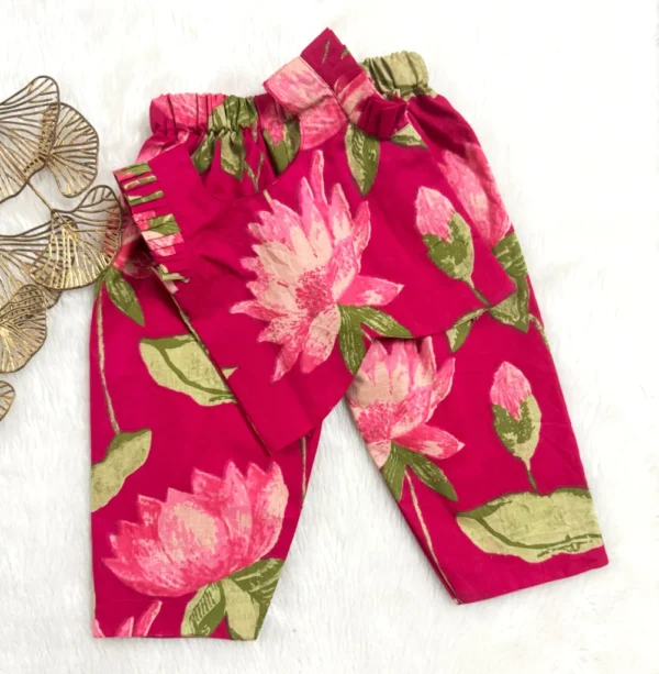 cordset2 Bold Pink Lotus Print Cotton Co-Ord Set